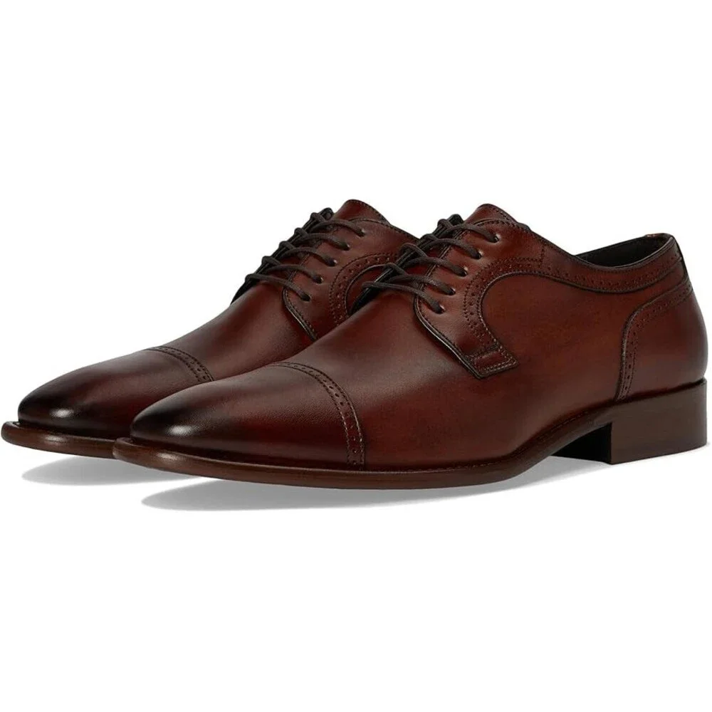Johnston & Murphy Cormac Oxford Mens 11 Brown Leather Cap Toe Dress Shoes VER401